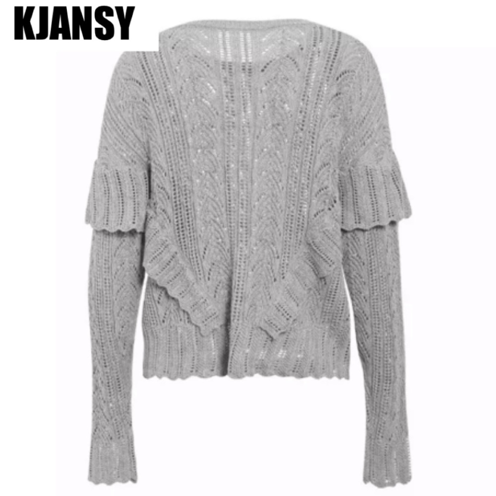 Gray Ruffled Sweater Top - Picture 4 of 7